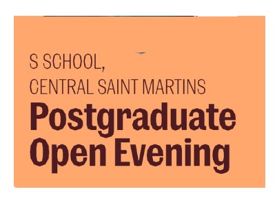 Simple promotional image for the Central St Martins' post-graduate open evening on 3 March '26