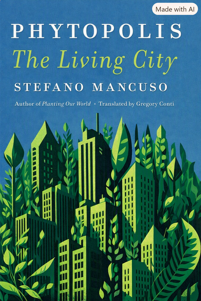 Phytopolis: The Living City front cover showing green tower blocks surrounded by lush, green foliage.