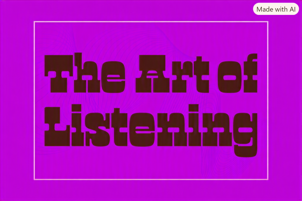 Bold black text reading “The Art of Listening” on a bright magenta background