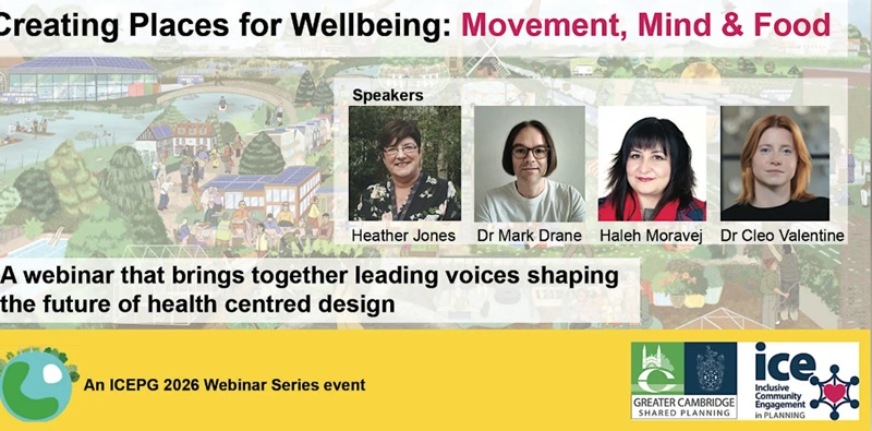 Promotional image for webinar: Creating Places for Wellbeing: Movement, Mind, Food on 5 August '26.