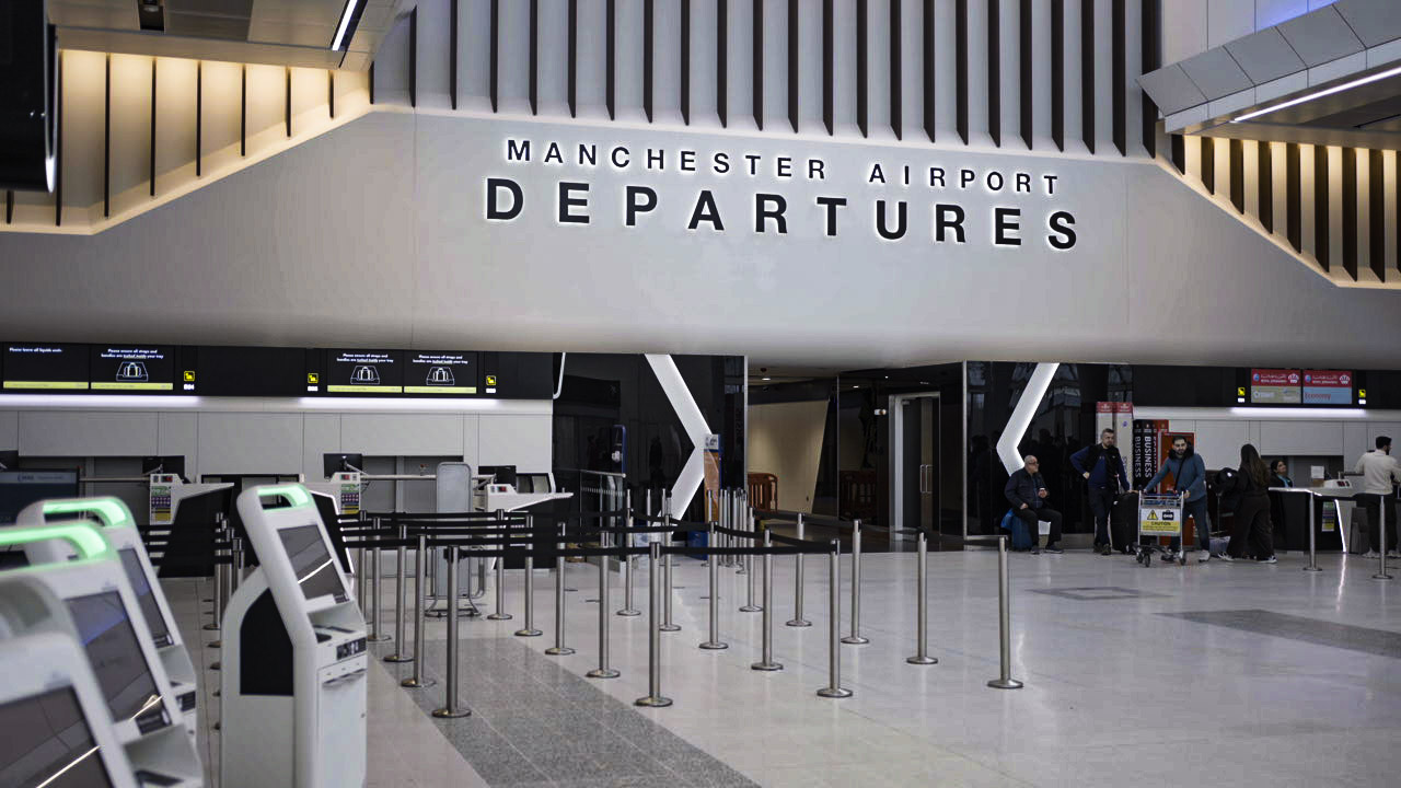 Departures wayfinding signage at Manchester Airport Terminal 2, by Astra Group
