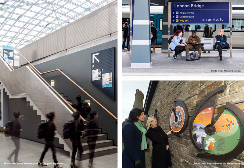 Examples of 2018-award winning wayfinding projects by Maynard, CCD Design & Ergonomics and Placemarque