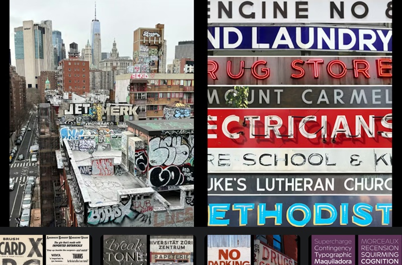 Justin Howe Memorial Lecture promotional image showing composite of photos of examples of typedesign