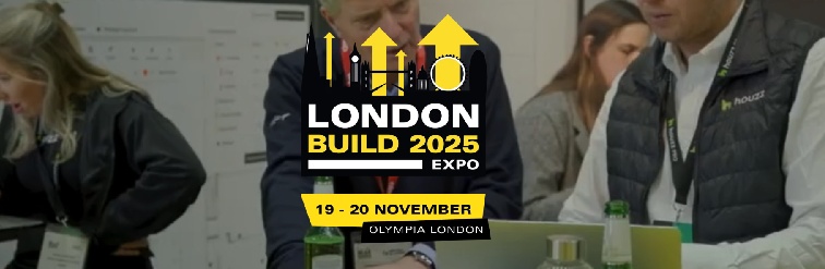 Image to promote the London Build 2025 Expo, logo overlaid over photo of delegates.