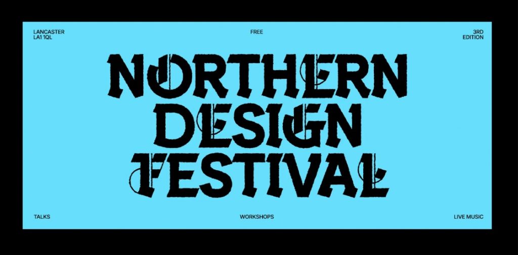 Image to promote the Northern Design Festival 2026, black type on a mid-blue background.