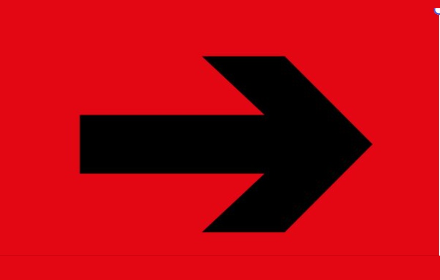 Black right facing arrow on a red background (part of front cover of the second edition Sign Design Guide+)