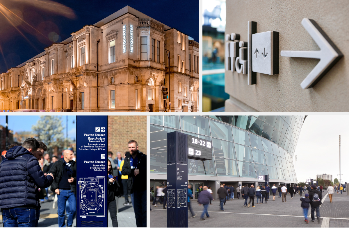Examples of 2019 award winning projects signage by f.r.a. and Populous Activate