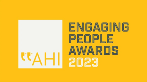Engaging People Awards 2023 image including AHI logo, against a mid-yellow background